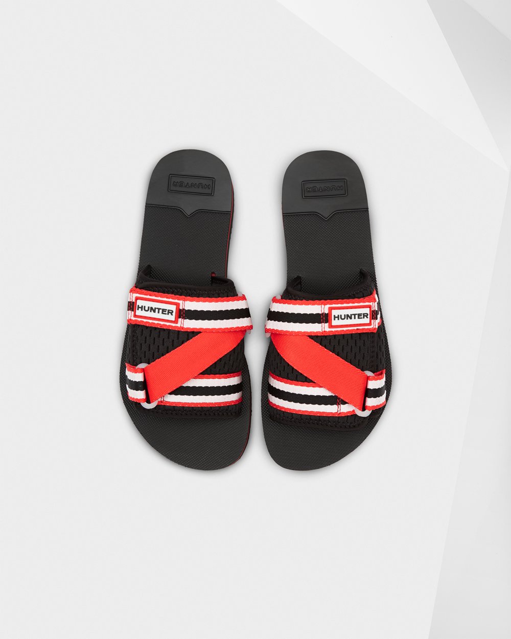 Womens Slides - Hunter Original Flatform Beach (69ZEQTJPS) - Black/White/Red